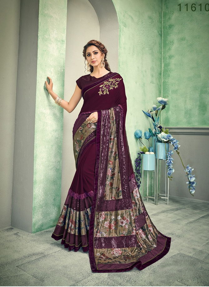 MAHOTSAV FELICITY Latest Designer Fancy Party Wear Sequins Embroidery Handwork Butta Heavy Silk Saree Collection 